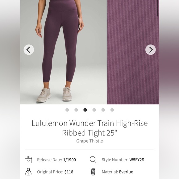 Lululemon Wunder Train High-Rise
Ribbed Tight 25" - Picture 1 of 7